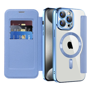 Etui "SmartMag Book" z Magsafe tehnologijo in RFID denarnico za iPhone 15 Pro Max - light blue