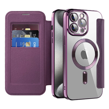 Etui "SmartMag Book" z Magsafe tehnologijo in RFID denarnico za iPhone 15 Pro Max - purple