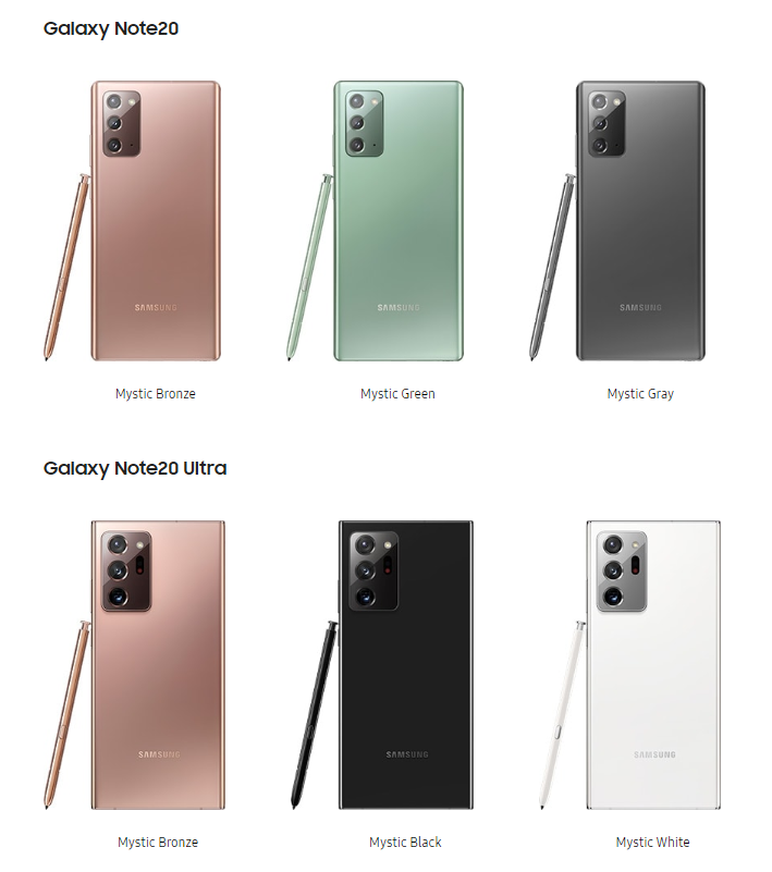Samsung Galaxy Note 20 - barve