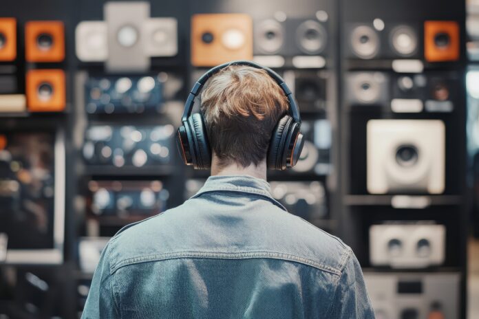 shopper-trying-out-different-models-highend-headphones-modern-audio-equipment-store-ar-32-v