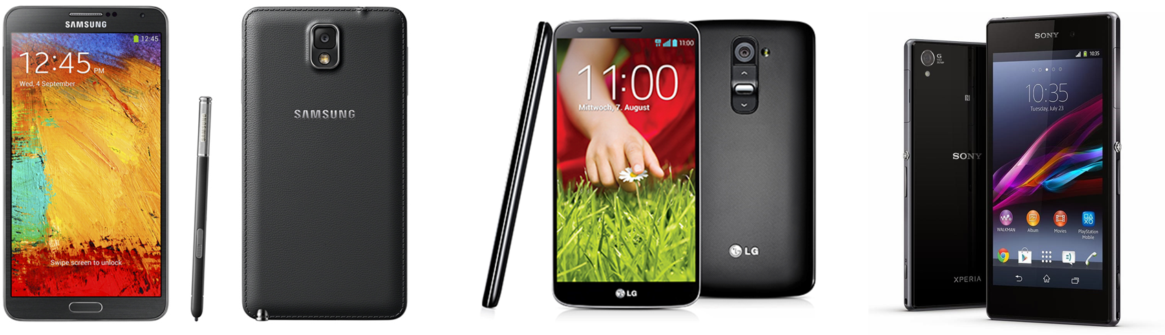 Samsung Galaxy Note 3, LG G2 in Sony Xperia Z1.
