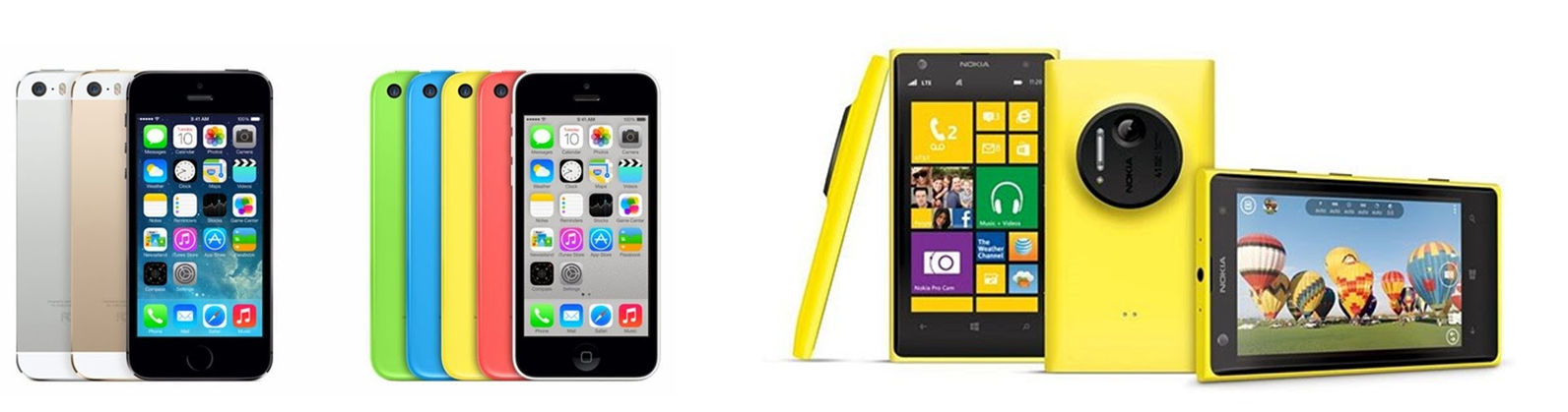 Apple Iphone 5S, Apple Iphone 5C in Nokia Lumia 1020.